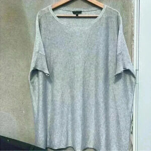 Eileen Fisher Silver/ Gray Metallic Oversized Short Sleeve Knit Top Size Large